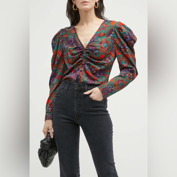 NWT Veronica Beard Simmons Top, *Flame Red Multi, Size 6 | Retail $448 ๐ฆ๐ - Picture 2 of 7